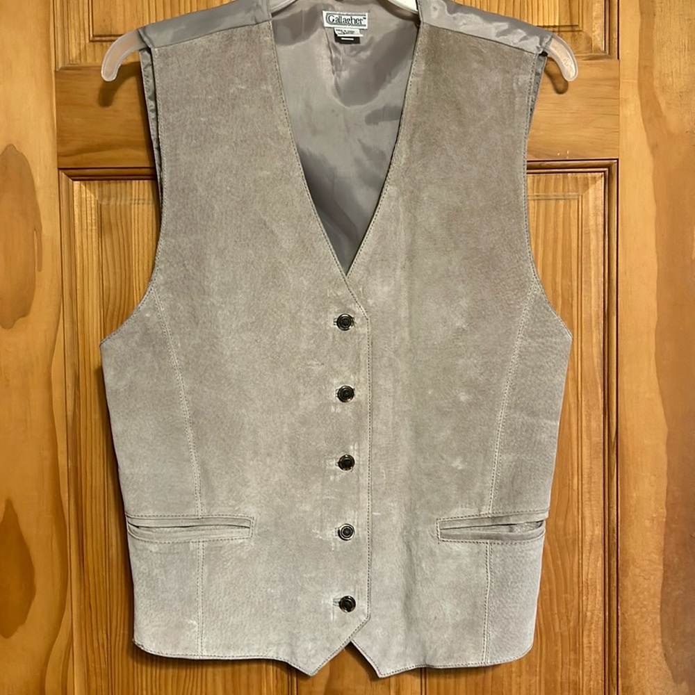 Genuine Leather Vest with Nylon Back Button Front with Pockets Tie Back Size XL